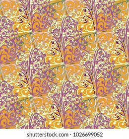 Cartoon handdrawn handmade doodles seamless pattern. Colorful detailed with lot objects backdrop. Seamless abstract hand-drawn waves pattern, wavy background. Zentangle inspired art