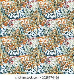Cartoon handdrawn handmade doodles seamless pattern. Colorful detailed with lot objects backdrop. Seamless abstract hand-drawn waves pattern, wavy background. Zentangle inspired art