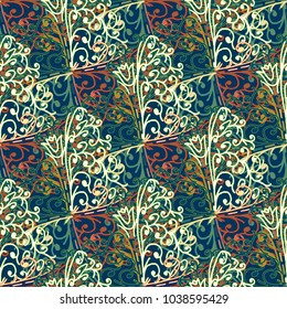 Cartoon handdrawn handmade doodles seamless pattern. Colorful detailed with lot objects backdrop. Seamless abstract hand-drawn waves pattern, wavy background. Zentangle inspired art