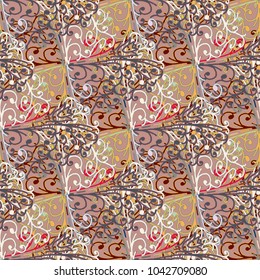 Cartoon handdrawn handmade doodles seamless pattern. Colorful detailed with lot objects backdrop. Seamless abstract hand-drawn waves pattern, wavy background. Zentangle inspired art