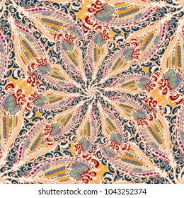 Cartoon handdrawn handmade doodles seamless pattern. Colorful detailed with lot objects backdrop. Seamless abstract hand-drawn waves pattern, wavy background. Zentangle inspired art