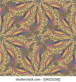Cartoon handdrawn handmade doodles seamless pattern. Colorful detailed with lot objects backdrop. Seamless abstract hand-drawn waves pattern, wavy background. Zentangle inspired art