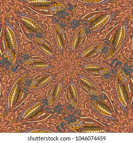 Cartoon handdrawn handmade doodles seamless pattern. Colorful detailed with lot objects backdrop. Seamless abstract hand-drawn waves pattern, wavy background. Zentangle inspired art