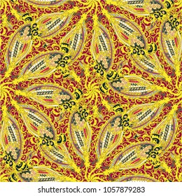 Cartoon handdrawn handmade doodles seamless pattern. Colorful detailed with lot objects backdrop. Seamless abstract hand-drawn waves pattern, wavy background. Zentangle inspired art