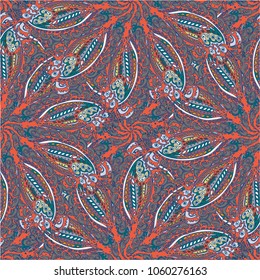 Cartoon handdrawn handmade doodles seamless pattern. Colorful detailed with lot objects backdrop. Seamless abstract hand-drawn waves pattern, wavy background. Zentangle inspired art