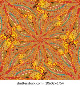 Cartoon handdrawn handmade doodles seamless pattern. Colorful detailed with lot objects backdrop. Seamless abstract hand-drawn waves pattern, wavy background. Zentangle inspired art