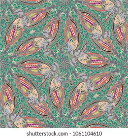 Cartoon handdrawn handmade doodles seamless pattern. Colorful detailed with lot objects backdrop. Seamless abstract hand-drawn waves pattern, wavy background. Zentangle inspired art