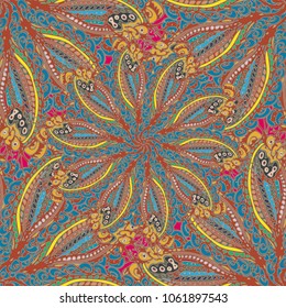 Cartoon handdrawn handmade doodles seamless pattern. Colorful detailed with lot objects backdrop. Seamless abstract hand-drawn waves pattern, wavy background. Zentangle inspired art