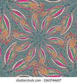 Cartoon handdrawn handmade doodles seamless pattern. Colorful detailed with lot objects backdrop. Seamless abstract hand-drawn waves pattern, wavy background. Zentangle inspired art