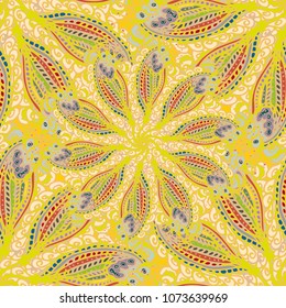 Cartoon handdrawn handmade doodles seamless pattern. Colorful detailed with lot objects backdrop. Seamless abstract hand-drawn waves pattern, wavy background. Zentangle inspired art