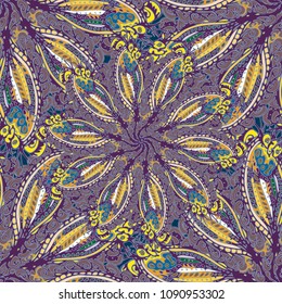 Cartoon handdrawn handmade doodles seamless pattern. Colorful detailed with lot objects backdrop. Seamless abstract hand-drawn waves pattern, wavy background. Zentangle inspired art