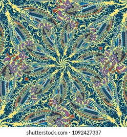 Cartoon handdrawn handmade doodles seamless pattern. Colorful detailed with lot objects backdrop. Seamless abstract hand-drawn waves pattern, wavy background. Zentangle inspired art