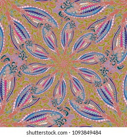 Cartoon handdrawn handmade doodles seamless pattern. Colorful detailed with lot objects backdrop. Seamless abstract hand-drawn waves pattern, wavy background. Zentangle inspired art