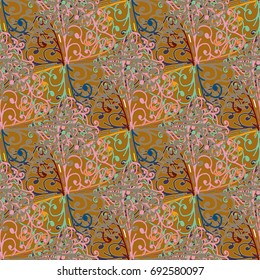 Cartoon handdrawn handmade doodles seamless pattern. Colorful detailed with lot objects backdrop. Seamless abstract hand-drawn waves pattern, wavy background. Zentangle inspired art