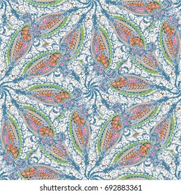 Cartoon handdrawn handmade doodles seamless pattern. Colorful detailed with lot objects backdrop. Seamless abstract hand-drawn waves pattern, wavy background. Zentangle inspired art