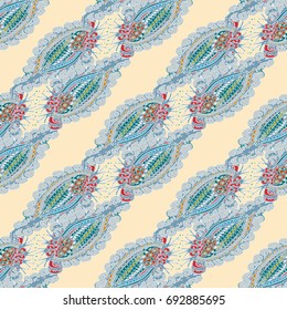 Cartoon handdrawn handmade doodles seamless pattern. Colorful detailed with lot objects backdrop. Seamless abstract hand-drawn waves pattern, wavy background. Zentangle inspired art