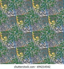Cartoon handdrawn handmade doodles seamless pattern. Colorful detailed with lot objects backdrop. Seamless abstract hand-drawn waves pattern, wavy background. Zentangle inspired art