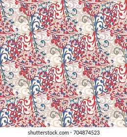 Cartoon handdrawn handmade doodles seamless pattern. Colorful detailed with lot objects backdrop. Seamless abstract hand-drawn waves pattern, wavy background. Zentangle inspired art