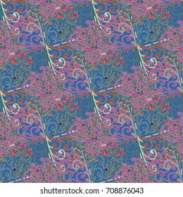 Cartoon handdrawn handmade doodles seamless pattern. Colorful detailed with lot objects backdrop. Seamless abstract hand-drawn waves pattern, wavy background. Zentangle inspired art