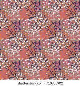 Cartoon handdrawn handmade doodles seamless pattern. Colorful detailed with lot objects backdrop. Seamless abstract hand-drawn waves pattern, wavy background. Zentangle inspired art