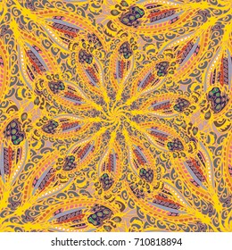 Cartoon handdrawn handmade doodles seamless pattern. Colorful detailed with lot objects backdrop. Seamless abstract hand-drawn waves pattern, wavy background. Zentangle inspired art