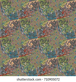 Cartoon handdrawn handmade doodles seamless pattern. Colorful detailed with lot objects backdrop. Seamless abstract hand-drawn waves pattern, wavy background. Zentangle inspired art