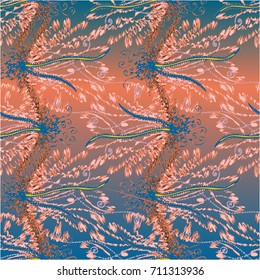 Cartoon handdrawn handmade doodles seamless pattern. Colorful detailed with lot objects backdrop. Seamless abstract hand-drawn waves pattern, wavy background. Zentangle inspired art