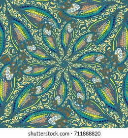 Cartoon handdrawn handmade doodles seamless pattern. Colorful detailed with lot objects backdrop. Seamless abstract hand-drawn waves pattern, wavy background. Zentangle inspired art