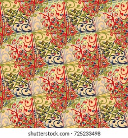 Cartoon handdrawn handmade doodles seamless pattern. Colorful detailed with lot objects backdrop. Seamless abstract hand-drawn waves pattern, wavy background. Zentangle inspired art