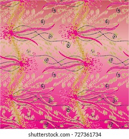 Cartoon handdrawn handmade doodles seamless pattern. Colorful detailed with lot objects backdrop. Seamless abstract hand-drawn waves pattern, wavy background. Zentangle inspired art