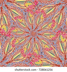 Cartoon handdrawn handmade doodles seamless pattern. Colorful detailed with lot objects backdrop. Seamless abstract hand-drawn waves pattern, wavy background. Zentangle inspired art