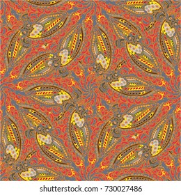 Cartoon handdrawn handmade doodles seamless pattern. Colorful detailed with lot objects backdrop. Seamless abstract hand-drawn waves pattern, wavy background. Zentangle inspired art