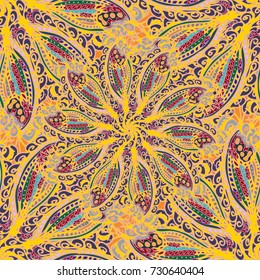 Cartoon handdrawn handmade doodles seamless pattern. Colorful detailed with lot objects backdrop. Seamless abstract hand-drawn waves pattern, wavy background. Zentangle inspired art