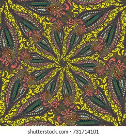 Cartoon handdrawn handmade doodles seamless pattern. Colorful detailed with lot objects backdrop. Seamless abstract hand-drawn waves pattern, wavy background. Zentangle inspired art
