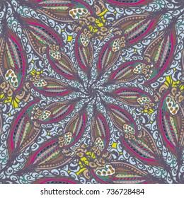 Cartoon handdrawn handmade doodles seamless pattern. Colorful detailed with lot objects backdrop. Seamless abstract hand-drawn waves pattern, wavy background. Zentangle inspired art