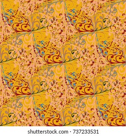 Cartoon handdrawn handmade doodles seamless pattern. Colorful detailed with lot objects backdrop. Seamless abstract hand-drawn waves pattern, wavy background. Zentangle inspired art