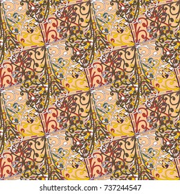 Cartoon handdrawn handmade doodles seamless pattern. Colorful detailed with lot objects backdrop. Seamless abstract hand-drawn waves pattern, wavy background. Zentangle inspired art