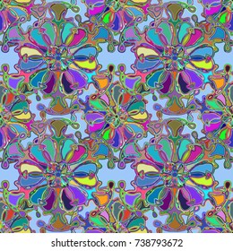 Cartoon handdrawn handmade doodles seamless pattern. Colorful detailed with lot objects backdrop. Seamless abstract hand-drawn waves pattern, wavy background. Zentangle inspired art