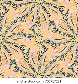 Cartoon handdrawn handmade doodles seamless pattern. Colorful detailed with lot objects backdrop. Seamless abstract hand-drawn waves pattern, wavy background. Zentangle inspired art