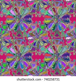 Cartoon handdrawn handmade doodles seamless pattern. Colorful detailed with lot objects backdrop. Seamless abstract hand-drawn waves pattern, wavy background. Zentangle inspired art
