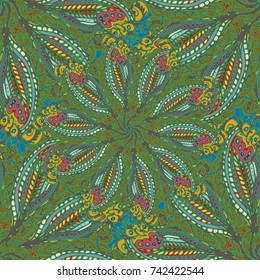 Cartoon handdrawn handmade doodles seamless pattern. Colorful detailed with lot objects backdrop. Seamless abstract hand-drawn waves pattern, wavy background. Zentangle inspired art