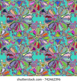Cartoon handdrawn handmade doodles seamless pattern. Colorful detailed with lot objects backdrop. Seamless abstract hand-drawn waves pattern, wavy background. Zentangle inspired art