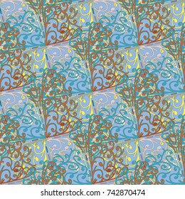 Cartoon handdrawn handmade doodles seamless pattern. Colorful detailed with lot objects backdrop. Seamless abstract hand-drawn waves pattern, wavy background. Zentangle inspired art