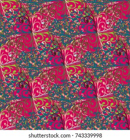 Cartoon handdrawn handmade doodles seamless pattern. Colorful detailed with lot objects backdrop. Seamless abstract hand-drawn waves pattern, wavy background. Zentangle inspired art