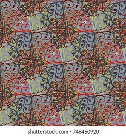 Cartoon handdrawn handmade doodles seamless pattern. Colorful detailed with lot objects backdrop. Seamless abstract hand-drawn waves pattern, wavy background. Zentangle inspired art