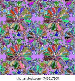 Cartoon handdrawn handmade doodles seamless pattern. Colorful detailed with lot objects backdrop. Seamless abstract hand-drawn waves pattern, wavy background. Zentangle inspired art