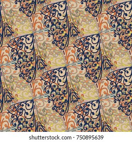 Cartoon handdrawn handmade doodles seamless pattern. Colorful detailed with lot objects backdrop. Seamless abstract hand-drawn waves pattern, wavy background. Zentangle inspired art