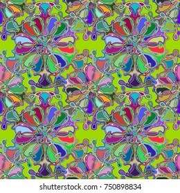Cartoon handdrawn handmade doodles seamless pattern. Colorful detailed with lot objects backdrop. Seamless abstract hand-drawn waves pattern, wavy background. Zentangle inspired art