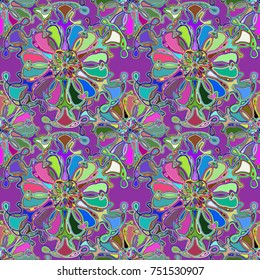 Cartoon handdrawn handmade doodles seamless pattern. Colorful detailed with lot objects backdrop. Seamless abstract hand-drawn waves pattern, wavy background. Zentangle inspired art