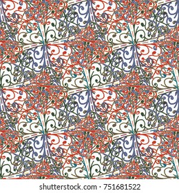 Cartoon handdrawn handmade doodles seamless pattern. Colorful detailed with lot objects backdrop. Seamless abstract hand-drawn waves pattern, wavy background. Zentangle inspired art